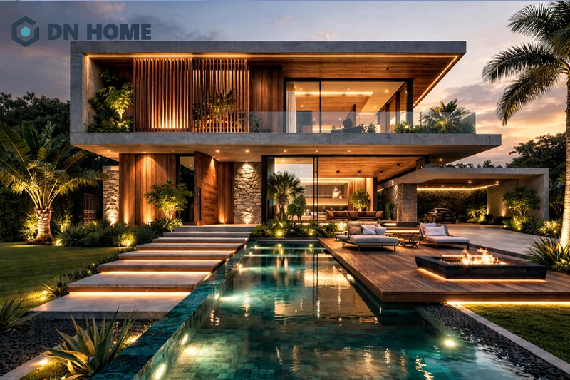 Tận hưởng không gian sân vườn - hồ bơi thoáng đãng, xanh mát với villa 2 tầng phong cách resort nghỉ dưỡng