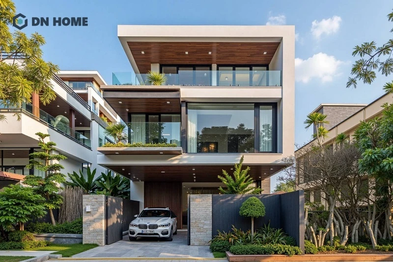 Mẫu biệt thự 3 tầng phong cách hiện đại mái bằng được yêu thích bởi vẻ ngoài đẹp tinh tế, gọn gàng
