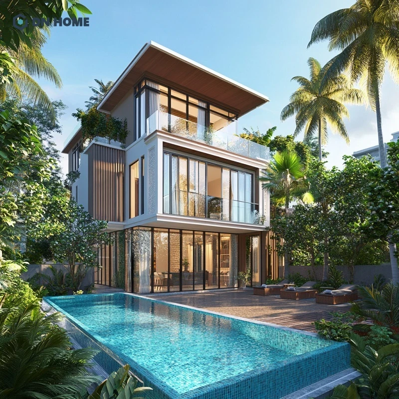 Mẫu biệt thự 3 tầng phong cách hiện đại mái bằng sang trọng