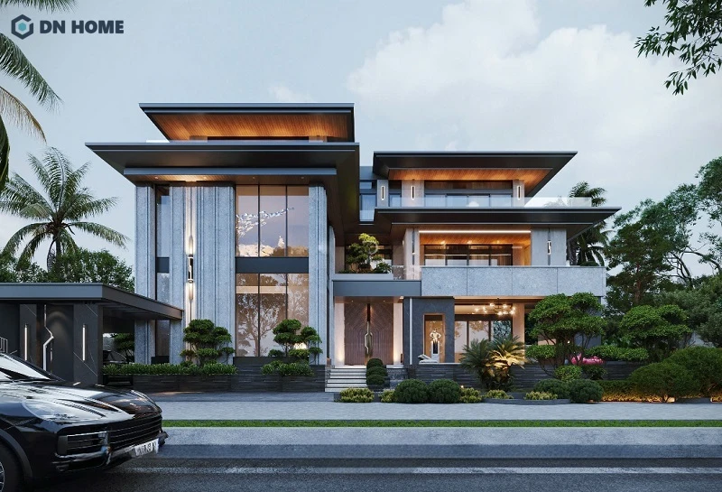 Mẫu biệt thự 3 tầng hiện đại mái bằng với thiết kế thông tầng độc đáo