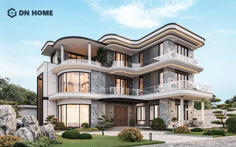 Mẫu biệt thự 3 tầng hiện đại mái bằng với thiết kế lượn sóng độc đáo