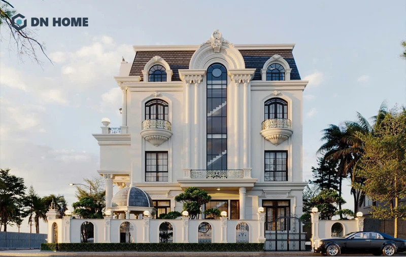 Tính đối xứng là yếu tố và vật liệu cao cấp tôn lên vẻ đẹp quý tộc của biệt thự Châu Âu 4 tầng