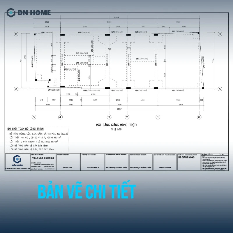 Bản vẽ chi tiết thể hiện đầy đủ các hạng mục kiến trúc nội thất, kết cấu và hệ thống điện nước