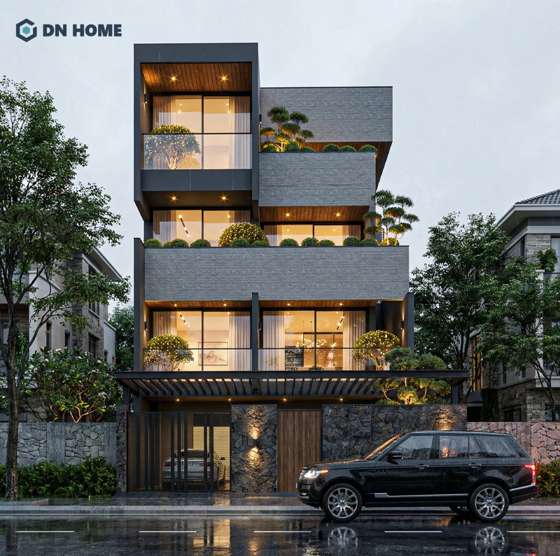 Với chất liệu kính, biệt thự 4 tầng hiện đại tận dụng tối đa nguồn ánh sáng tự nhiên