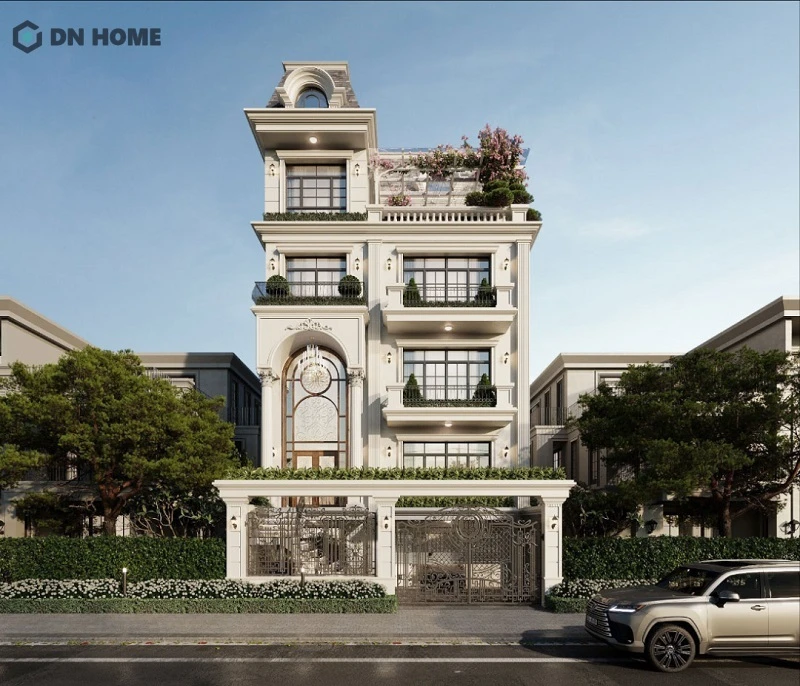 Mẫu thiết kế biệt thự mặt tiền 8m nổi bật với phong cách tân cổ điển sang trọng