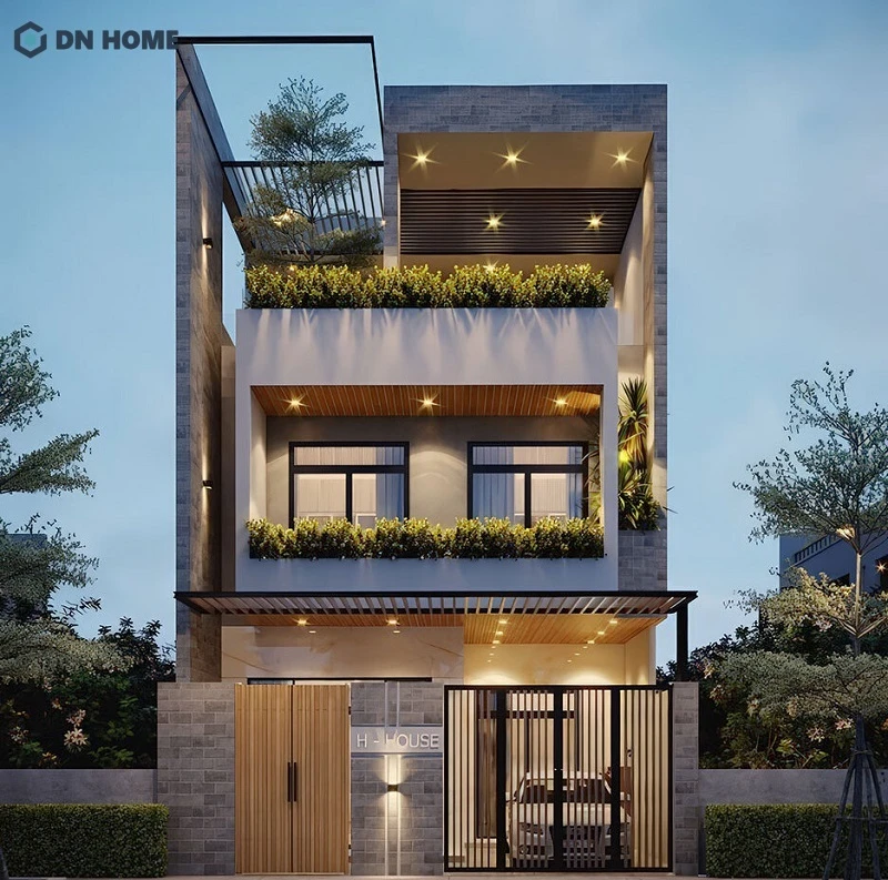 Chiều ngang 8m đủ rộng giúp tạo ra phần ngoại thất cân đối, có điểm nhấn kiến trúc