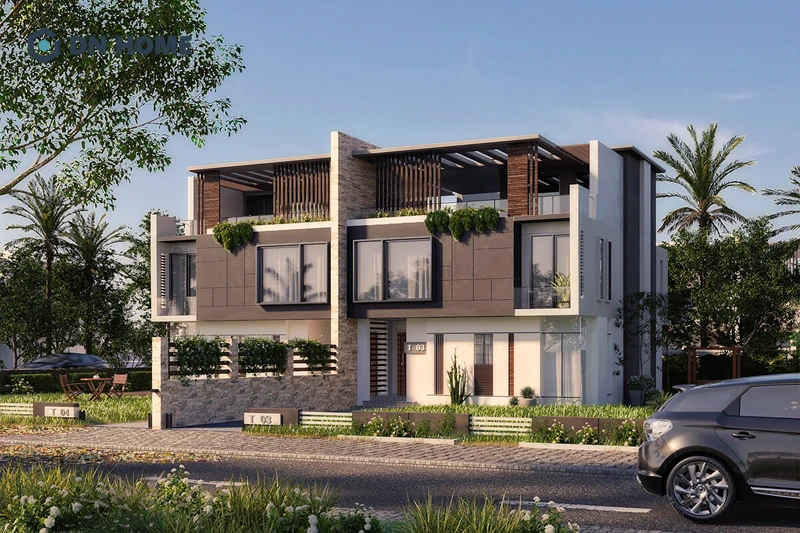 Biệt thự song lập phong cách hiện đại nổi bật với vẻ đẹp của sự đối xứng