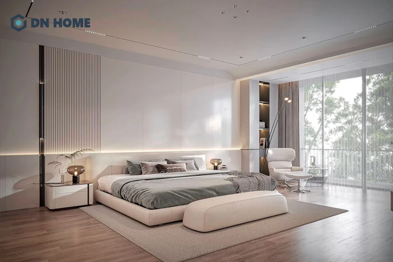 Không gian phòng ngủ biệt thự phong cách hiện đại, tối giản yên tĩnh, nhẹ nhàng và ít chi tiết