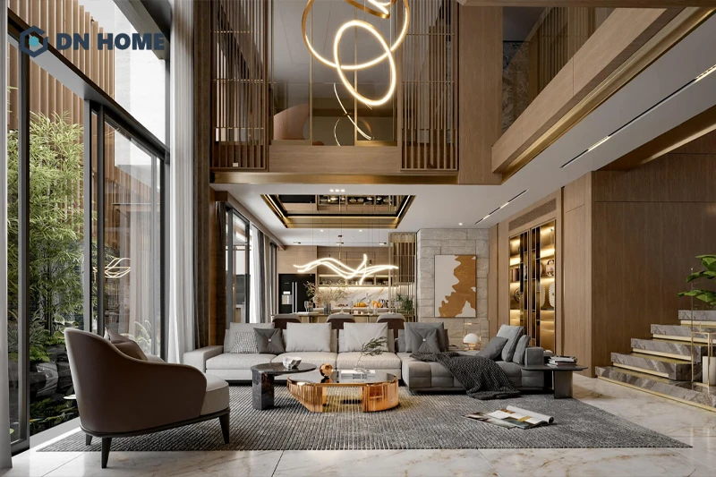 Vật liệu tự nhiên, bền vững được ứng dụng phổ biến trong không gian nội thất biệt thự hiện đại tối giản