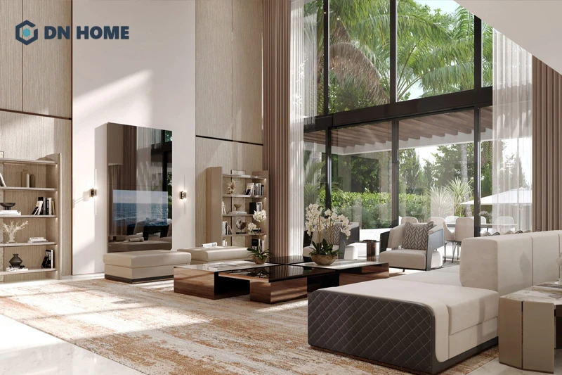 Không gian mở xóa bỏ ranh giới và tạo sự liên kết giữa không gian nội thất bên trong và sân vườn thiên nhiên bên ngoài