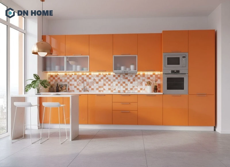 Với không gian bếp của người mệnh Thổ, các gam màu cam, đỏ, hồng, tím sẽ là lựa chọn vô cùng phù hợp