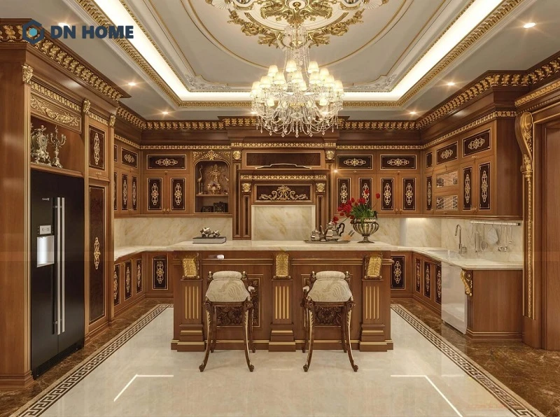 Thiết kế bếp cổ điển mang đến không gian nấu nướng sang trọng nhưng cũng không kém phần ấm cúng