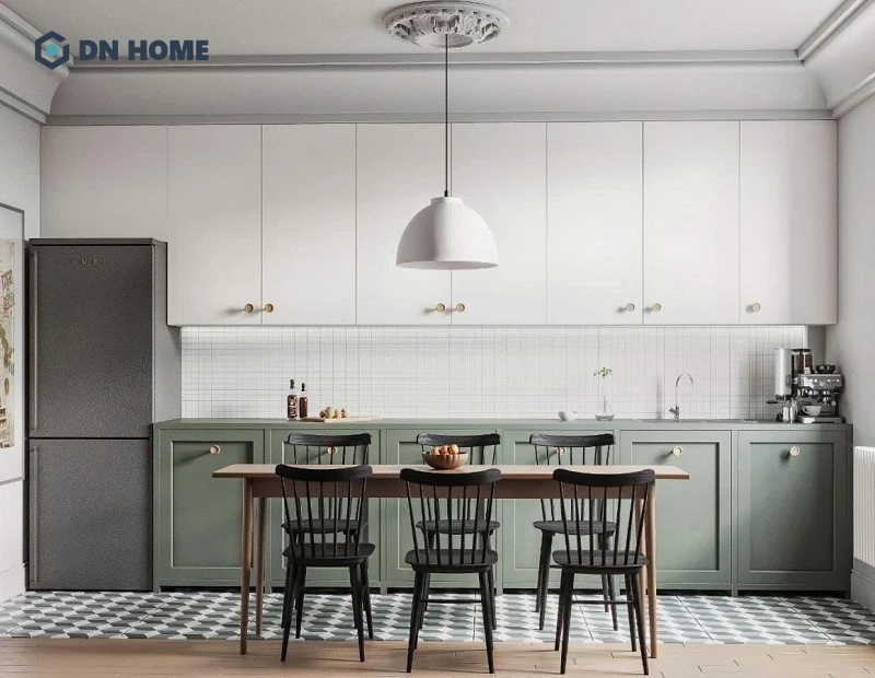Mẫu phòng bếp Vintage ưu tiên sử dụng các gam màu pastel nhẹ nhàng