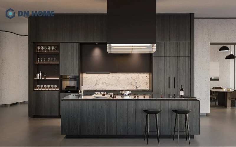 Mẫu bếp thiết kế bếp đơn giản, sử dụng màu sắc phù hợp với người mệnh Mộc