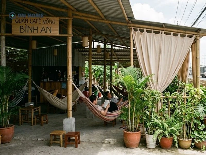 Yếu tố riêng tư cũng được chú trọng khi thiết quá quán cafe võng để đảm bảo sự thoải mái