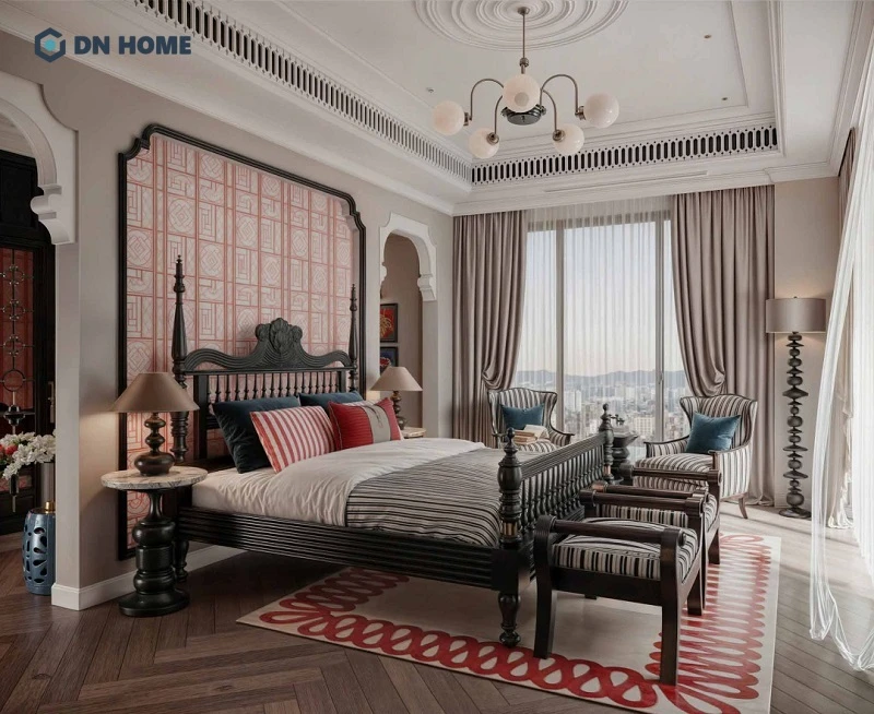 Phòng ngủ được đặt gần nơi có cửa sổ lớn giúp tối ưu ánh sáng tự nhiên, tạo sự thoáng đãng và thư giãn cho không gian