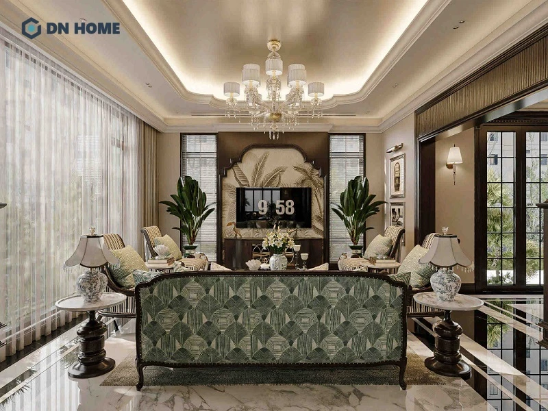 Thiết kế chung cư kết hợp giữa phong cách Indochine và Tropical đem đến không gian sống tươi mới, gần gũi