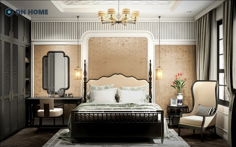 Thiết kế phòng ngủ Indochine ưu tiên các món nội thất đơn giản, không rườm rà