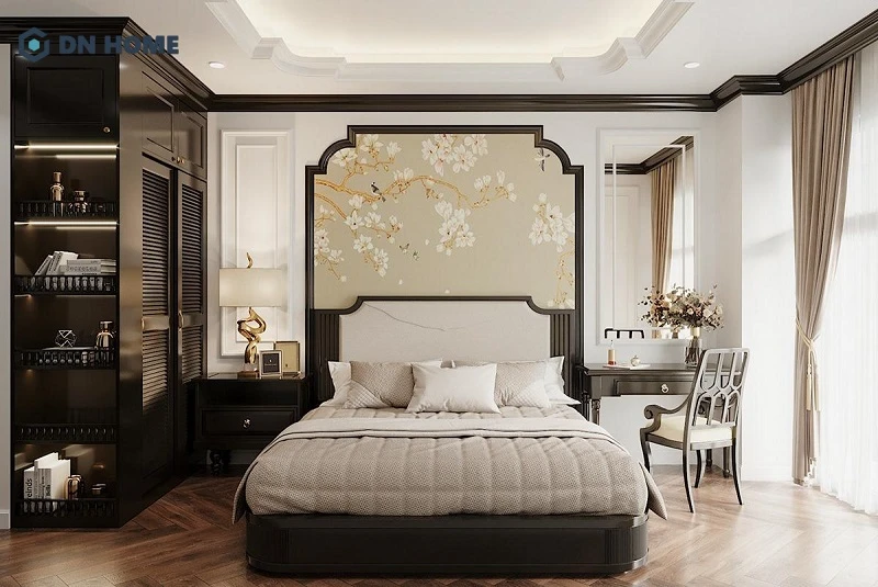 Bảng màu chủ đạo thiên về các tone trầm ấm, tạo cho gia chủ cảm giác dễ chịu và dễ đi vào giấc ngủ