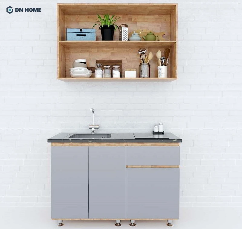 Mẫu tủ bếp cho phòng trọ thiết kế đơn giản nhưng vẫn đảm bảo tốt công năng sử dụng