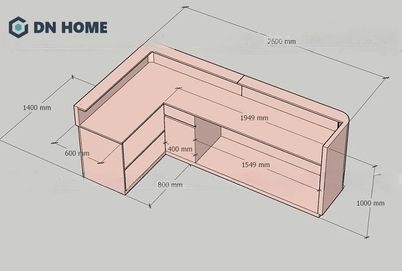 Quầy lễ tân chữ L cũng là một trong những thiết kế được nhiều khách sạn lựa chọn