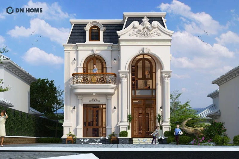 Chi tiết mái vòm lớn là điểm nhấn thẩm mỹ nhà phố tân cổ điển mái Mansard