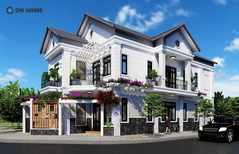 Ưu điểm của nhà tân cổ điển 1 tầng 2 mặt tiền là khả năng tận dụng ánh sáng và thông gió tự nhiên