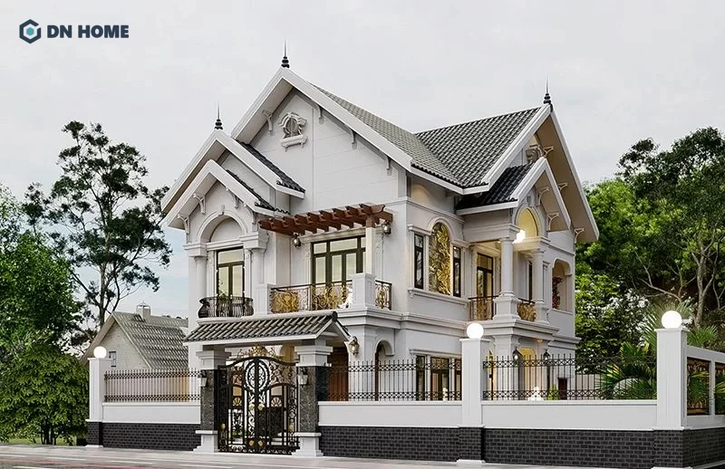Các chi tiết ban công, phào chỉ của nhà phố tân cổ điển 2 mặt tiền được thiết kế cầu kỳ và tỉ mỉ hơn