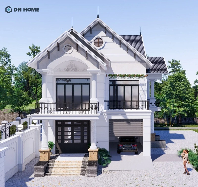 Nhà phố 2 tầng tân cổ điển có gara tăng thêm tiện ích, phù hợp với lối sống hiện nay