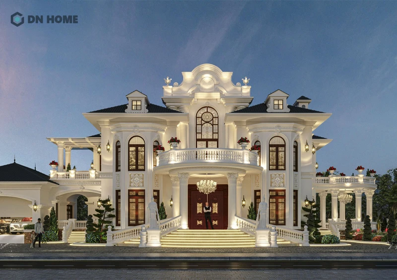 Tính đối xứng là yếu tố tạo nên vẻ đẹp nguy nga, tráng lệ cho “lầu dài” 2 tầng tân cổ điển