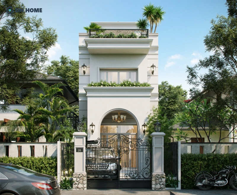 Nhà phố 2 tầng phong cách tân cổ điển còn là biểu tượng của sự thành đạt, địa vị cao trong xã hội