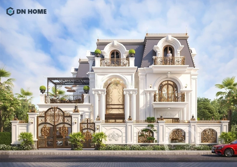 Chi tiết mạ vàng và hệ trụ cột lớn tăng cảm giác bề thế cho “lâu đài” tân cổ điển