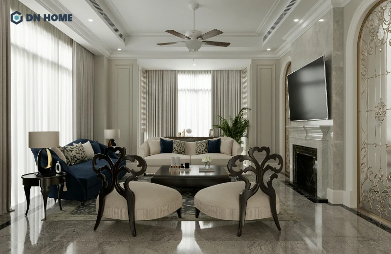 Chi tiết phào chỉ trong không gian nội thất được tiết chế nhưng vẫn đảm bảo điêu khắc tỉ mỉ, sắc sảo