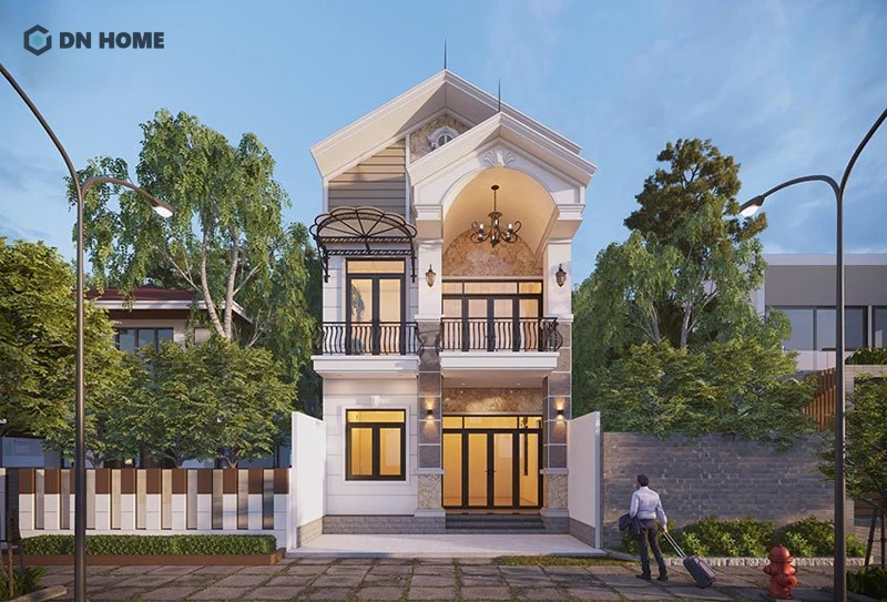 Khi thiết kế nhà phố theo phong cách tân cổ điển cần chú trọng vào hệ cột trụ, mái vòm và phào chỉ