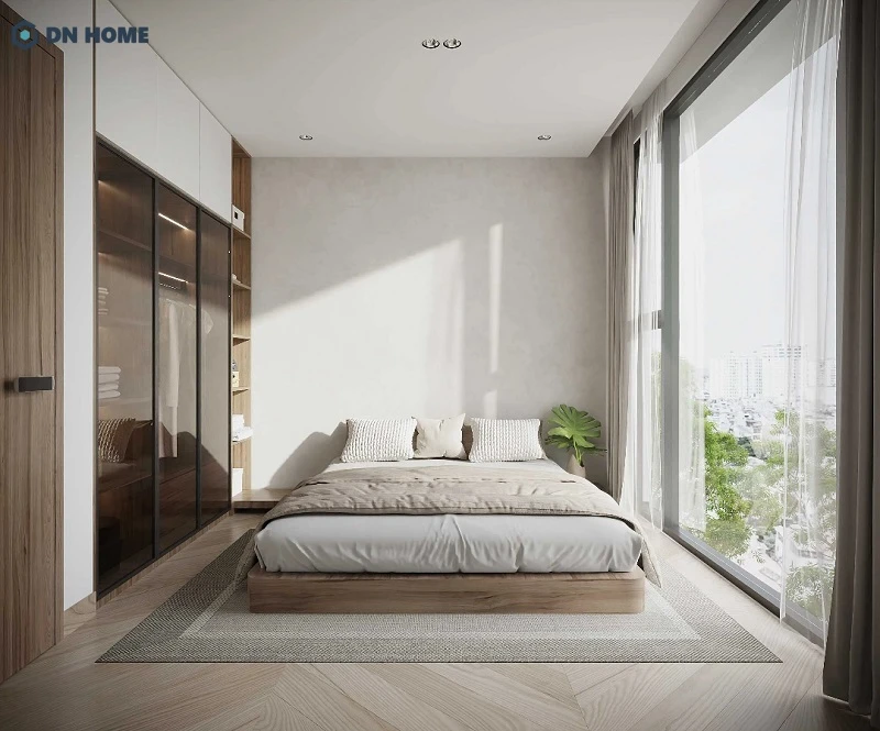 Sự ấm áp của chất liệu gỗ kết hợp với ánh sáng tự nhiên dịu nhẹ tạo nên không gian nghỉ ngơi thư giãn, thoải mái