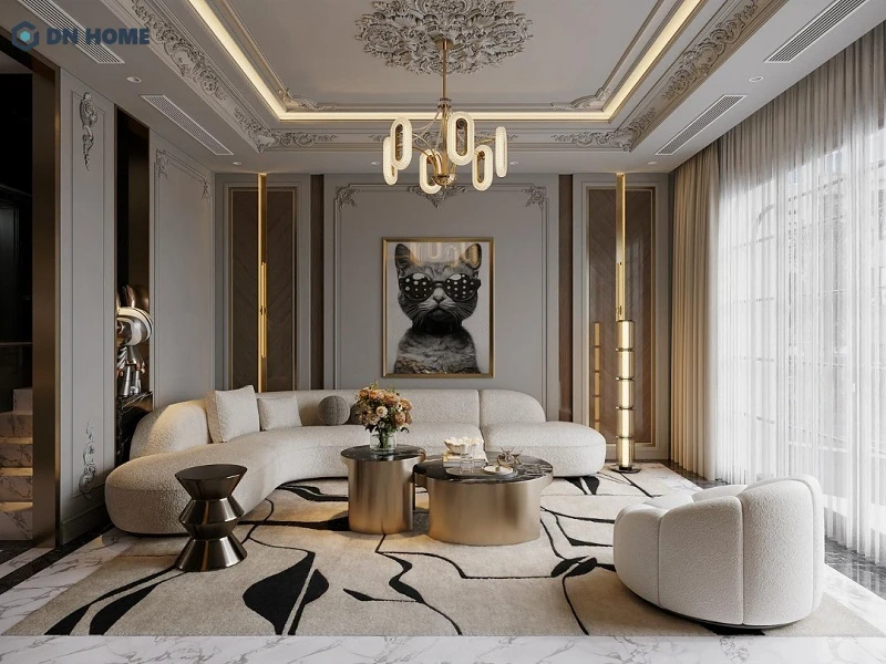 Thiết kế căn hộ chung cư sang trọng, tinh tế, nổi bật với các món nội thất kim loại ánh vàng