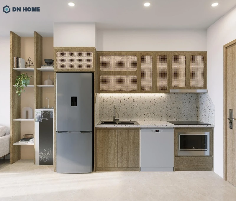 Thiết kế chung cư tông màu sáng, kết hợp nội thất gỗ công nghiệp với gam màu nhẹ nhàng, hiện đại