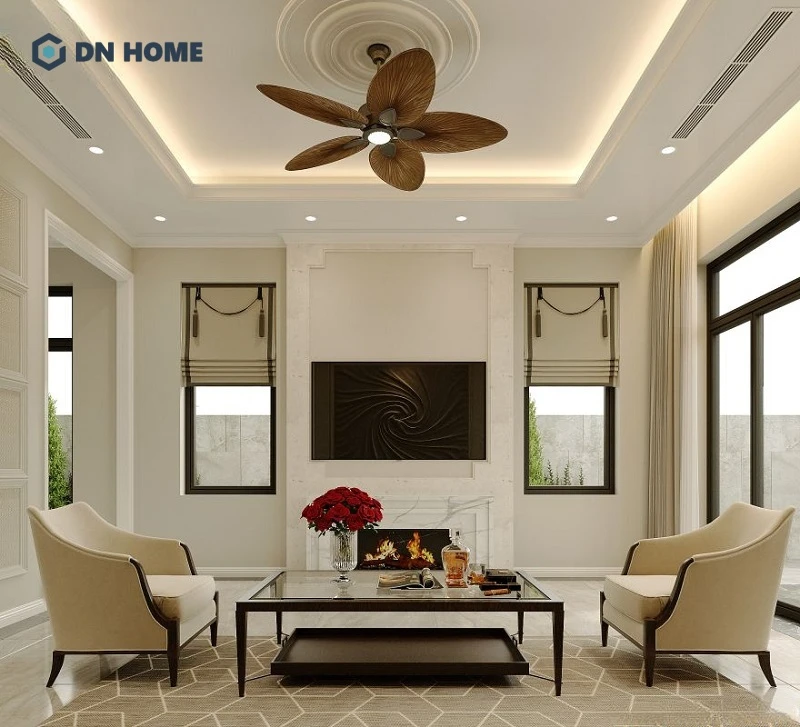 Sự kết hợp độc đáo giữa phong cách tân cổ điển và Indochine tạo ra không gian phòng khách giàu tính nghệ thuật