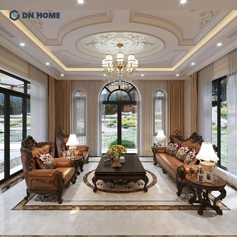 Sự kết hợp hài hoà giữa các loại vật liệu cao cấp tạo nên tổng thể không gian tiếp khách sang trọng