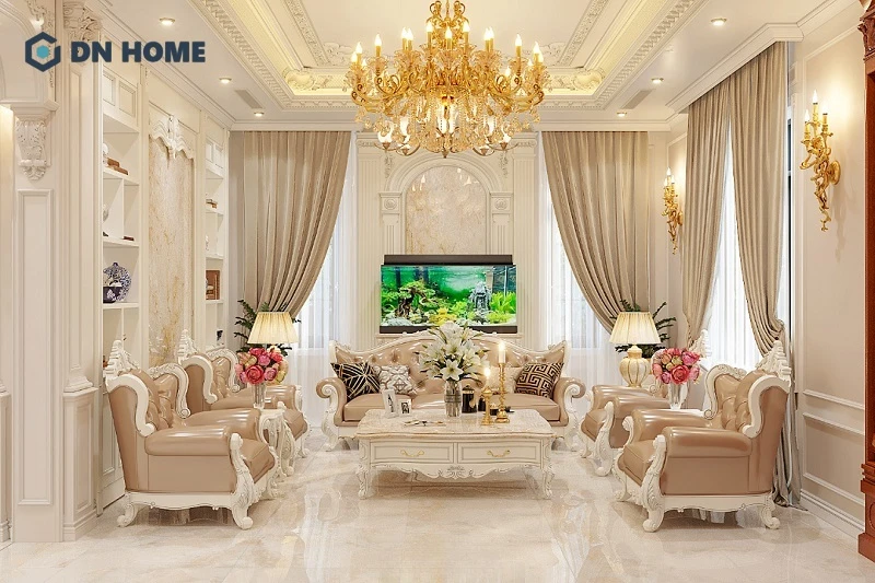 Không gian tiếp khách của biệt thự tân cổ điển như cung điện xa hoa