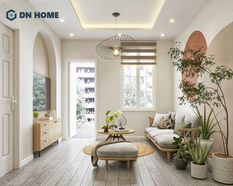 Sự kết hợp hài hoà giữa gam màu trắng làm chủ đạo, ánh sáng tự nhiên và cây xanh tạo nên không gian sống lý tưởng