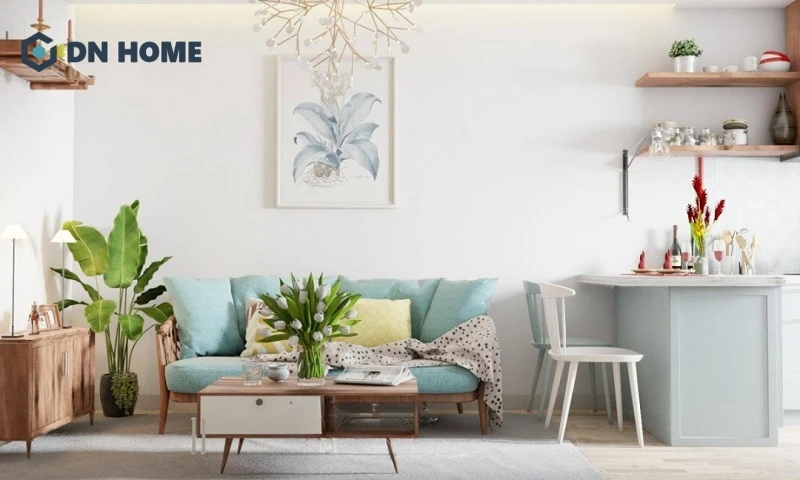 Không gian phòng khách phong cách Vintage đẹp nhẹ nhàng với gam màu pastel dịu mắt