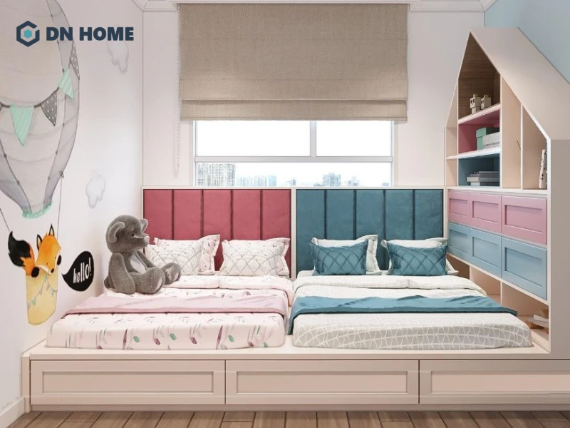 Thiết kế vẫn giữ khu vực chung để hai bé dễ dàng kết nối