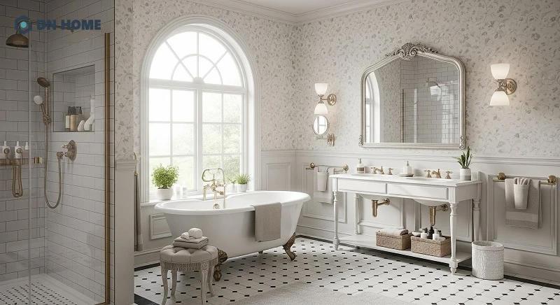 Bồn tắm được đặt cạnh cửa sổ giúp tăng thêm phần thư giãn khi ngâm bồn