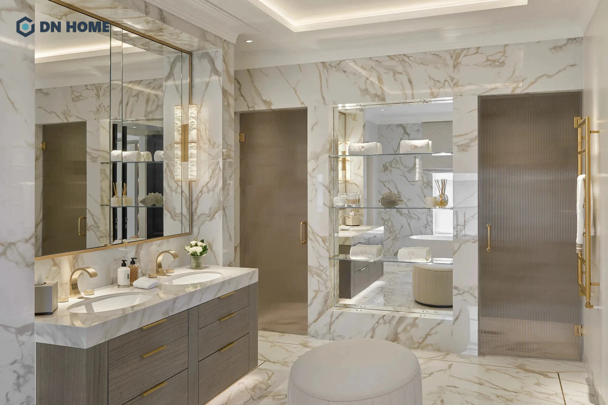 Lựa chọn loại cửa phù hợp cũng sẽ góp phần tạo nên phòng tắm đẹp cho biệt thự