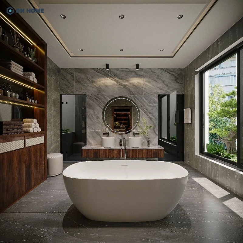 Tạo điểm nhấn cho trần nhà cũng sẽ giúp không gian phòng tắm trở nên đặc biệt hơnTạo điểm nhấn cho trần nhà cũng sẽ giúp không gian phòng tắm trở nên đặc biệt hơn