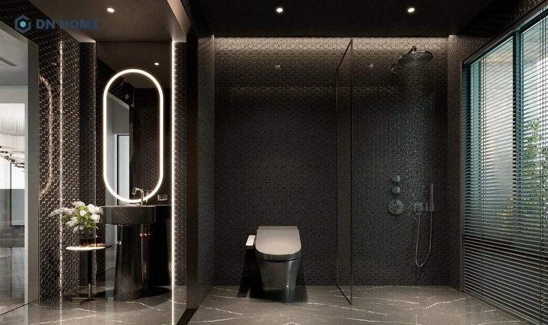 Phòng tắm đẹp cho biệt thự ưu tiên sử dụng các loại vật liệu cao cấp như đá marble, đá granite, gạch vân đá,...
