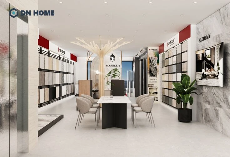 Bố trí không gian showroom với thiết kế 2 luồng di chuyển tạo lối đi thuận tiện cho khách hàng
