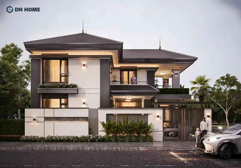 Mẫu biệt thự 9x18m 2 tầng 4 phòng ngủ mái Thái sang trọng với gam màu trung tính