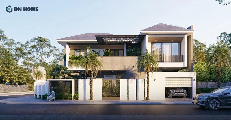 Biệt thự 9x18m phong cách hiện đại nổi bật với bố cục hình khối vuông vắn đẹp mắt